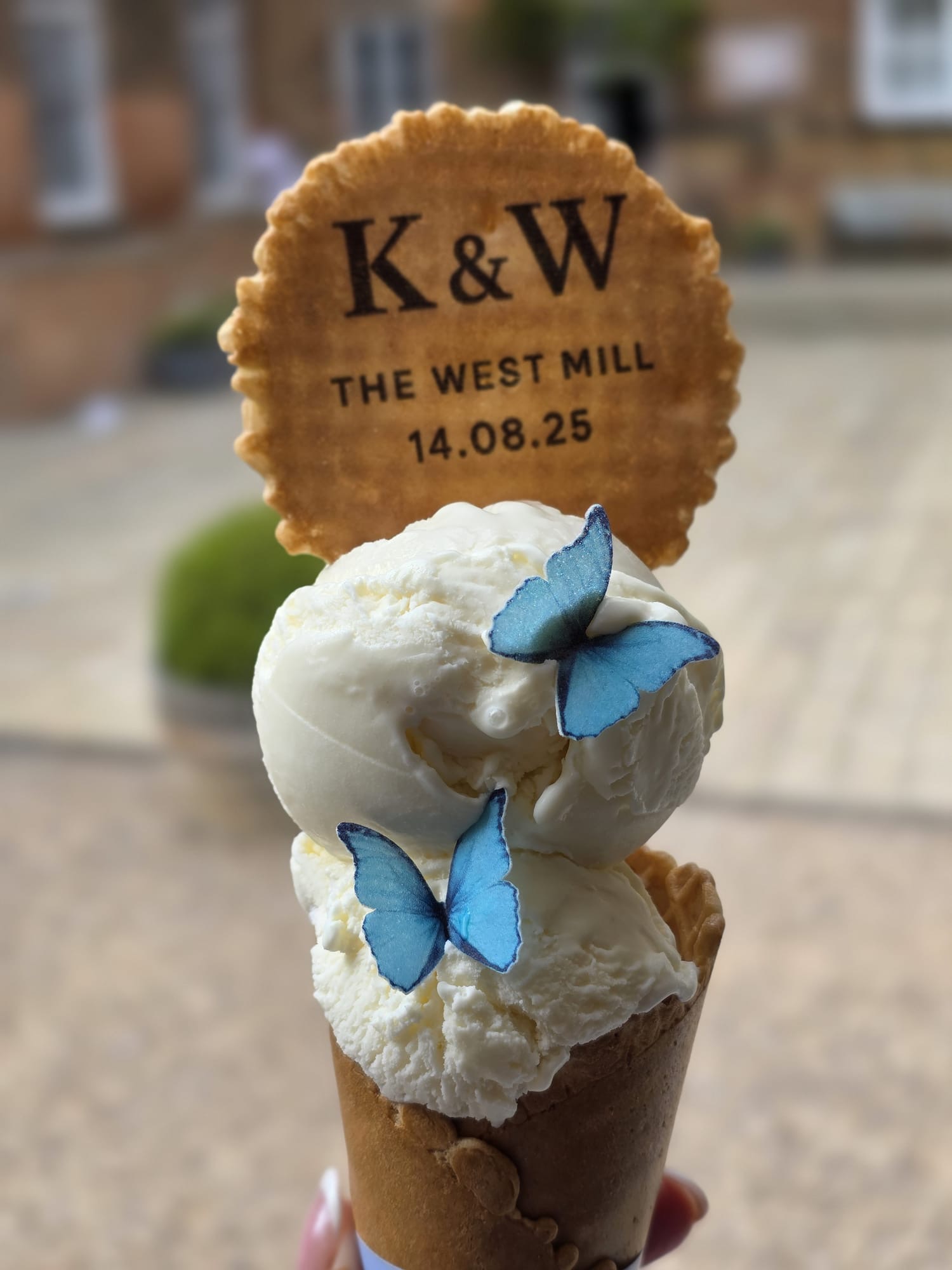 Monogrammed wafer with venue and date