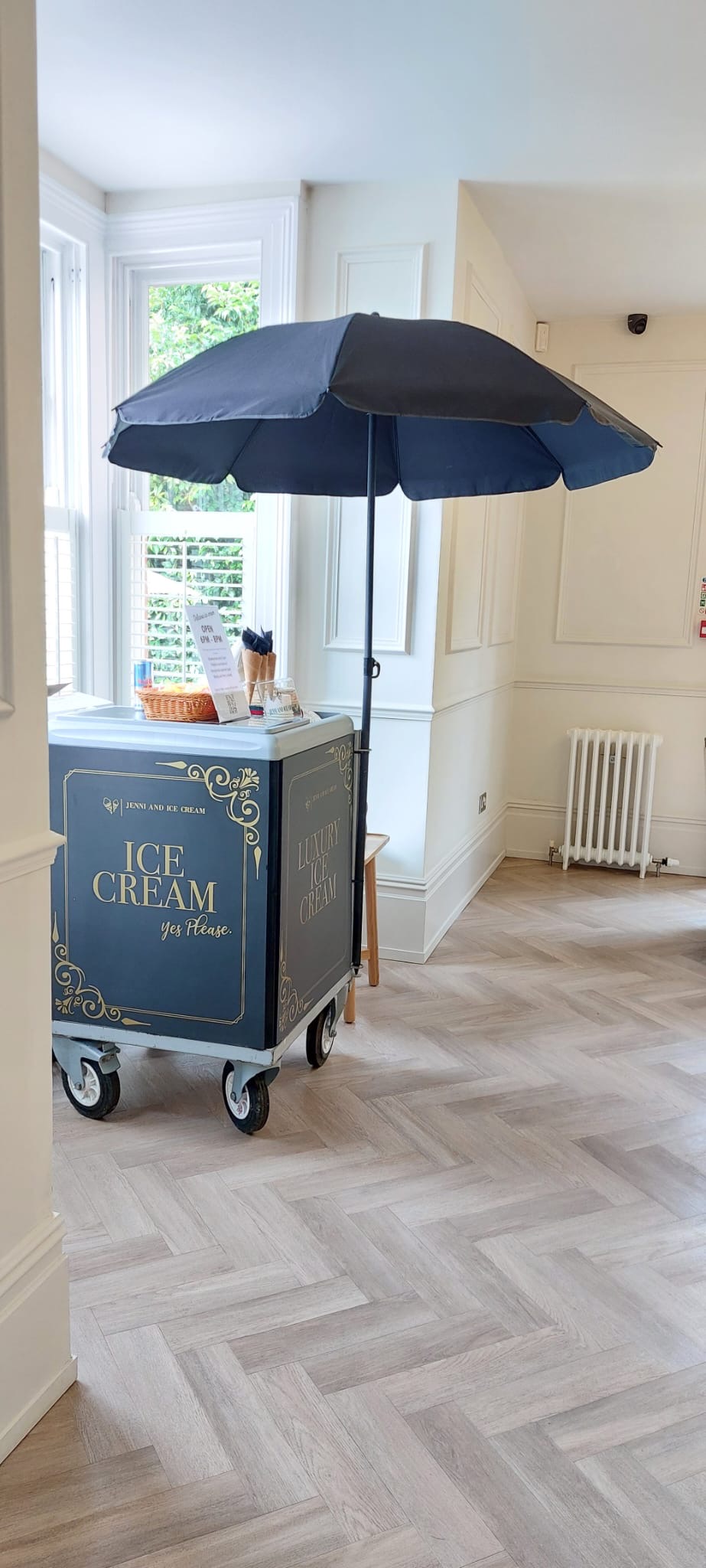 Mini ice cream cart indoors